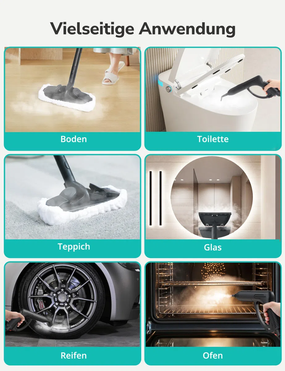 Aspiron Limpiador de vapor a presión de vapor de 4 bares, vapor caliente de 145 °C, multifuncional, con 18 accesorios, con almacenamiento, para coche, cama, alfombra, azulejos y suelos