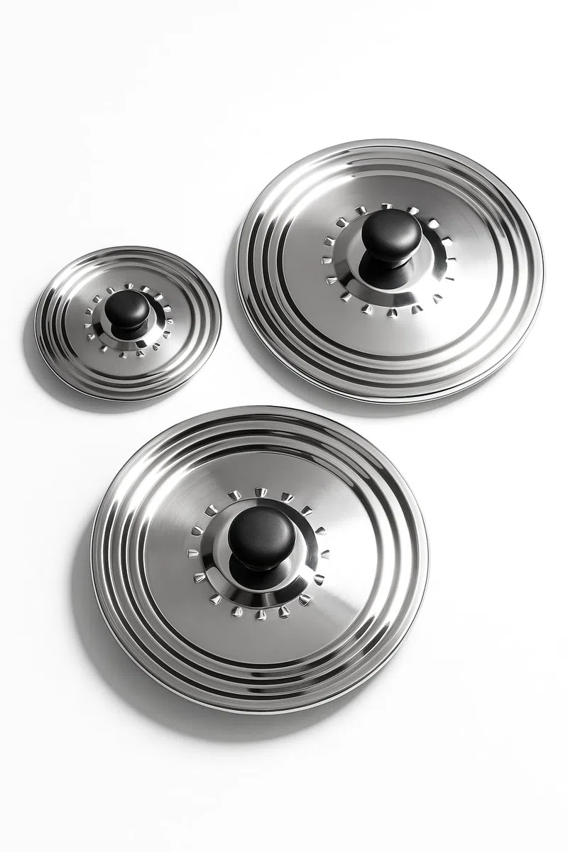 Lote de 3 tapas de acero inoxidable antigrasa o antiproyección Ø16/18/20 – Ø22/24/26 – Ø28/30/32 cm, todos los diámetros necesarios Tapas para ollas y sartenes, Tapa cacerola, Tapa Poele
