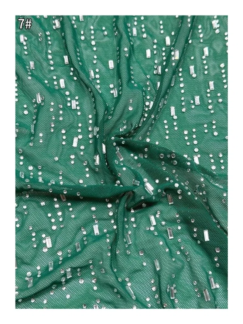 Tela de malla con diamantes imitación, tela LICRA elástica en cuatro direcciones, 5 yardas