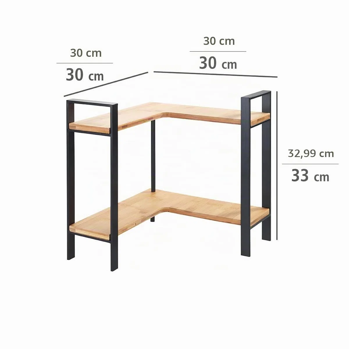 Wenko Estante esquinero de cocina Lou de metal y tablas de bambú, 2 niveles para mayor espacio de almacenamiento, (An. x a x P): 30 x 33 x 30 cm, negro/marrón claro, 53028100