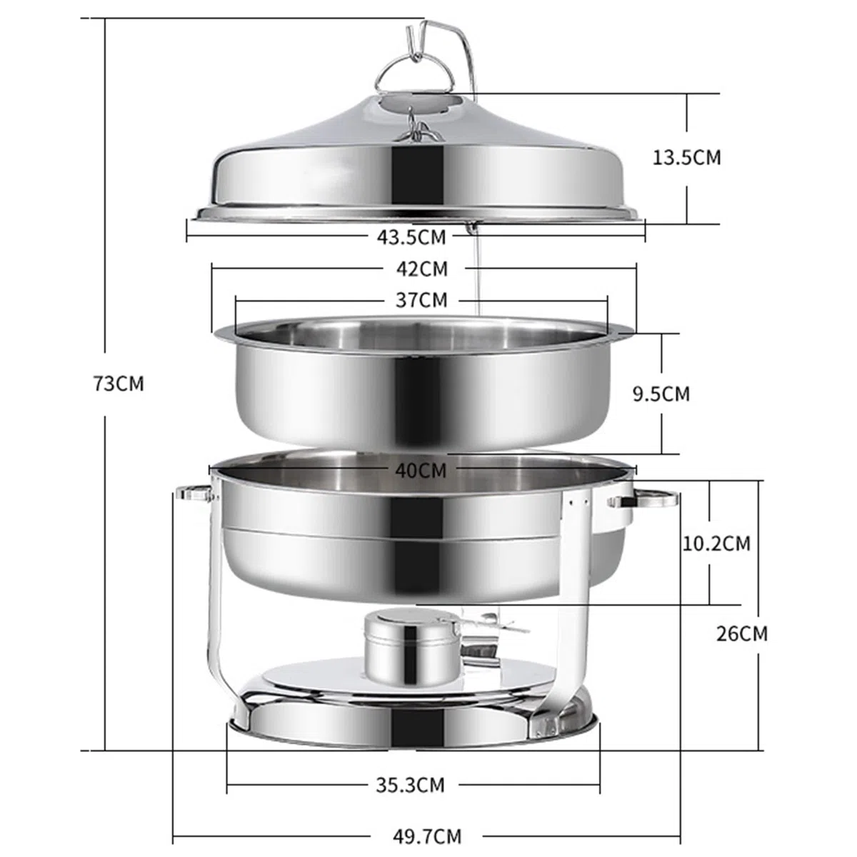 Plato redondo de acero inoxidable con bandeja para alimentos y tapa para catering y servicio de buffet