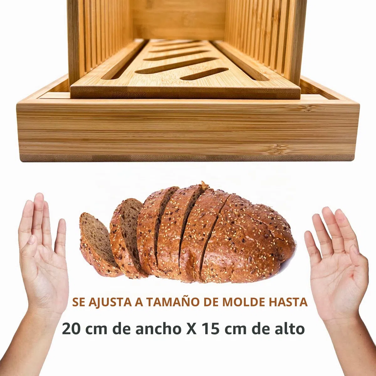 Cortadora de pan plegable de madera de bambú de 35 × 20 cm, grosor compacto y ajustable, con bandeja para migas - Grosor de 3 rebanadas para pan