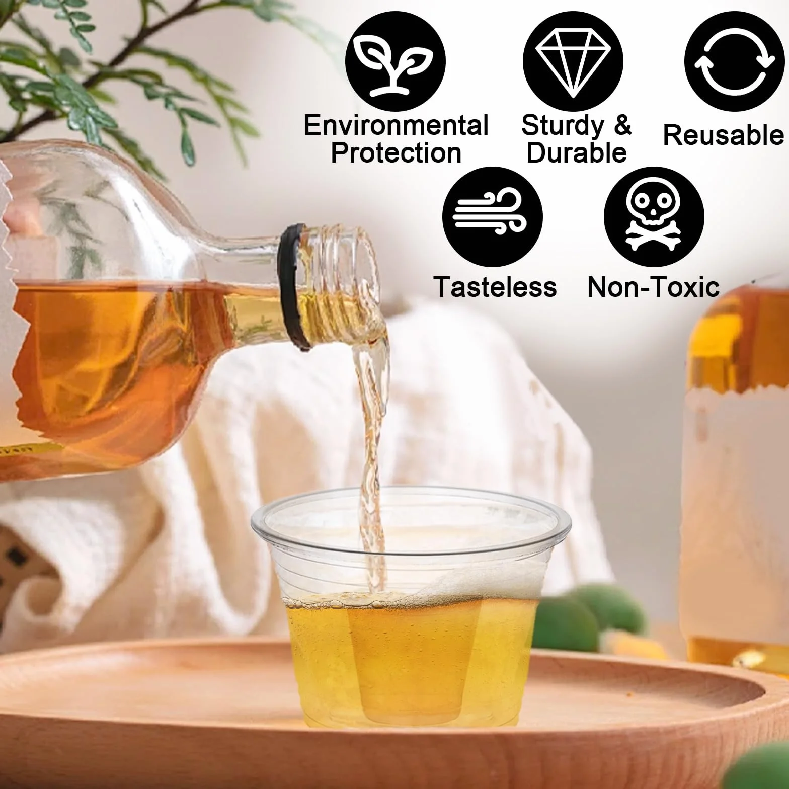 Vasos de Plástico Desechables 100 Piezas Copas Vino Plastico Resistentes y Reutilizables 175+25ml Ideal para Fiesta Pícnics Bodas Cumpleaños y Navidad