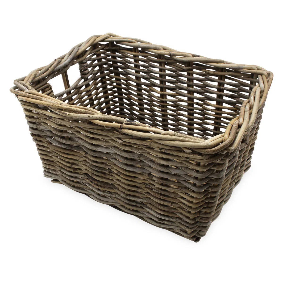 Cesta de almacenamiento de ratán rectangular gris shabby – 44 x 33 cm – Cesta de estantería de mimbre trenzada con asas – Cesta de madera decorativa para baño o armario