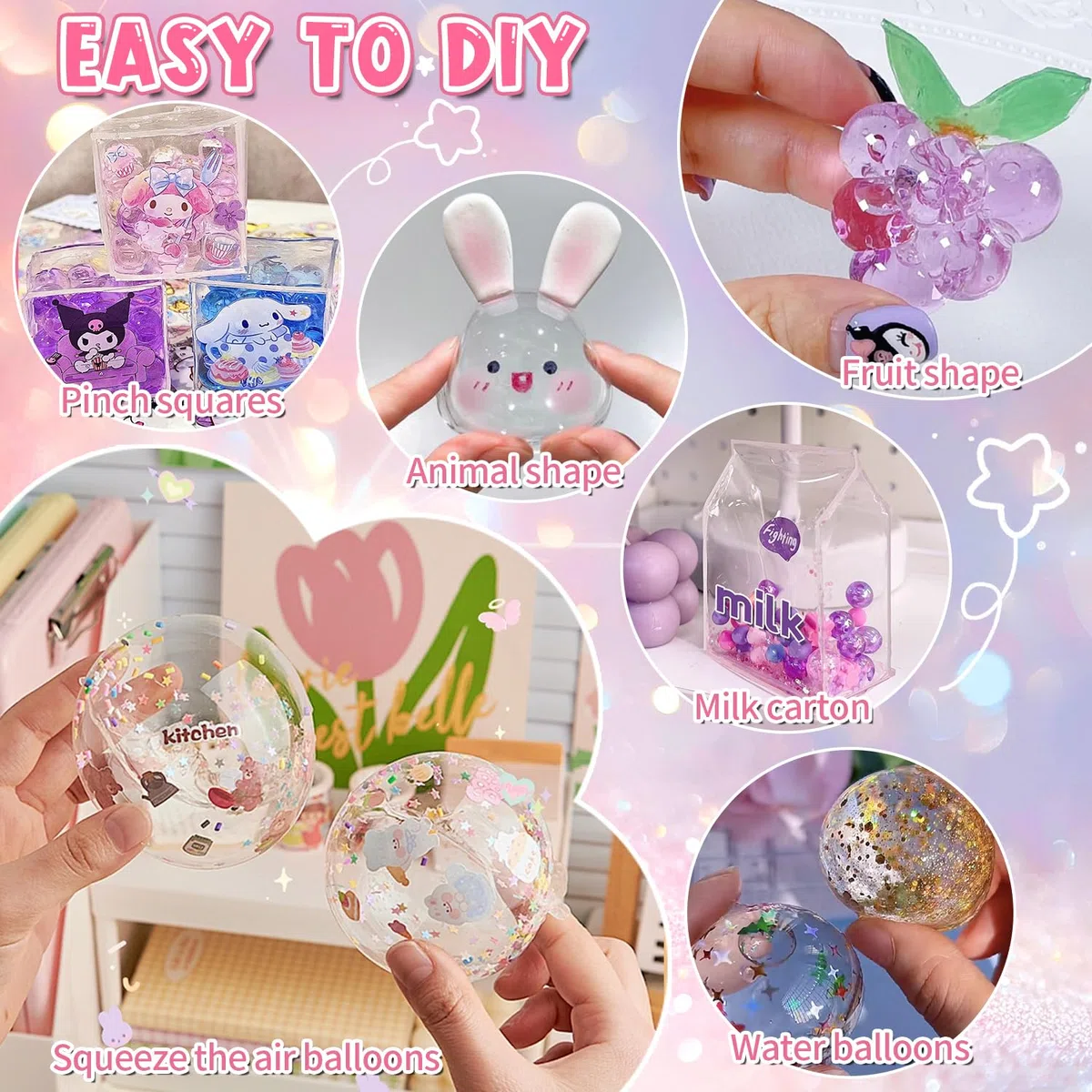 VICTERR Cinta Nano Tape Burbujas, 6 Piezas Nano Tape Bubble Kit de Manualidades Niños con Arcilla, Polvo de Purpurina, Pegatinas, Creativo Juego Niño Niña Regalos Cumpleaños Navidad