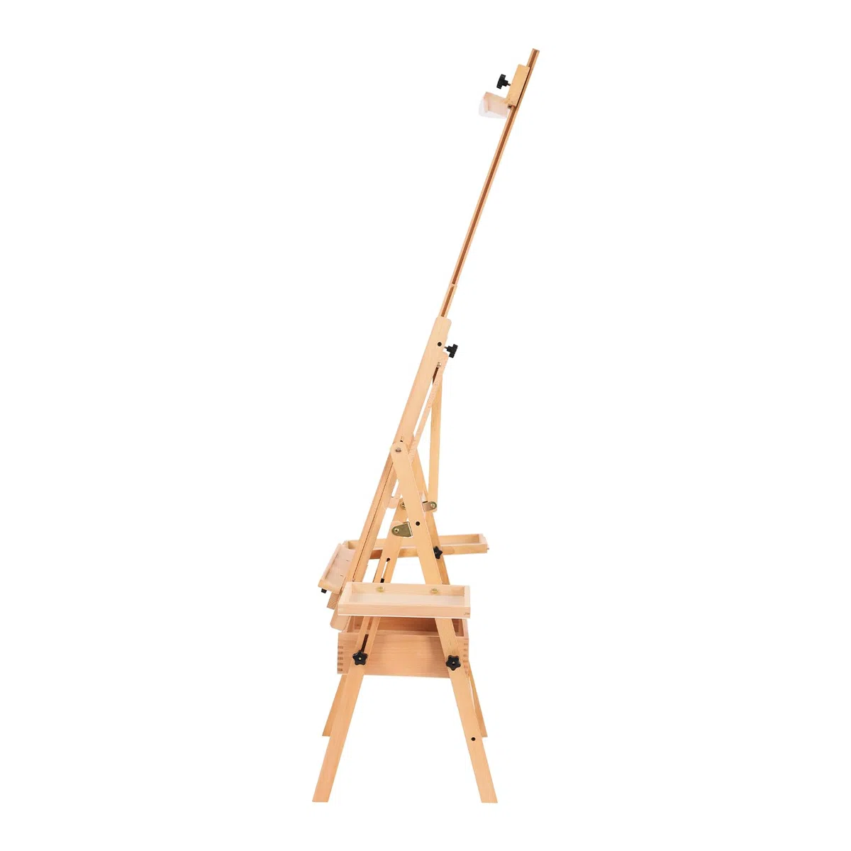 Caballete de taller ajustable de madera, soporte de madera, caballete de estudio con compartimento de almacenamiento, para pintura, soporte de pintura, 44 x 40 x 122-207 cm