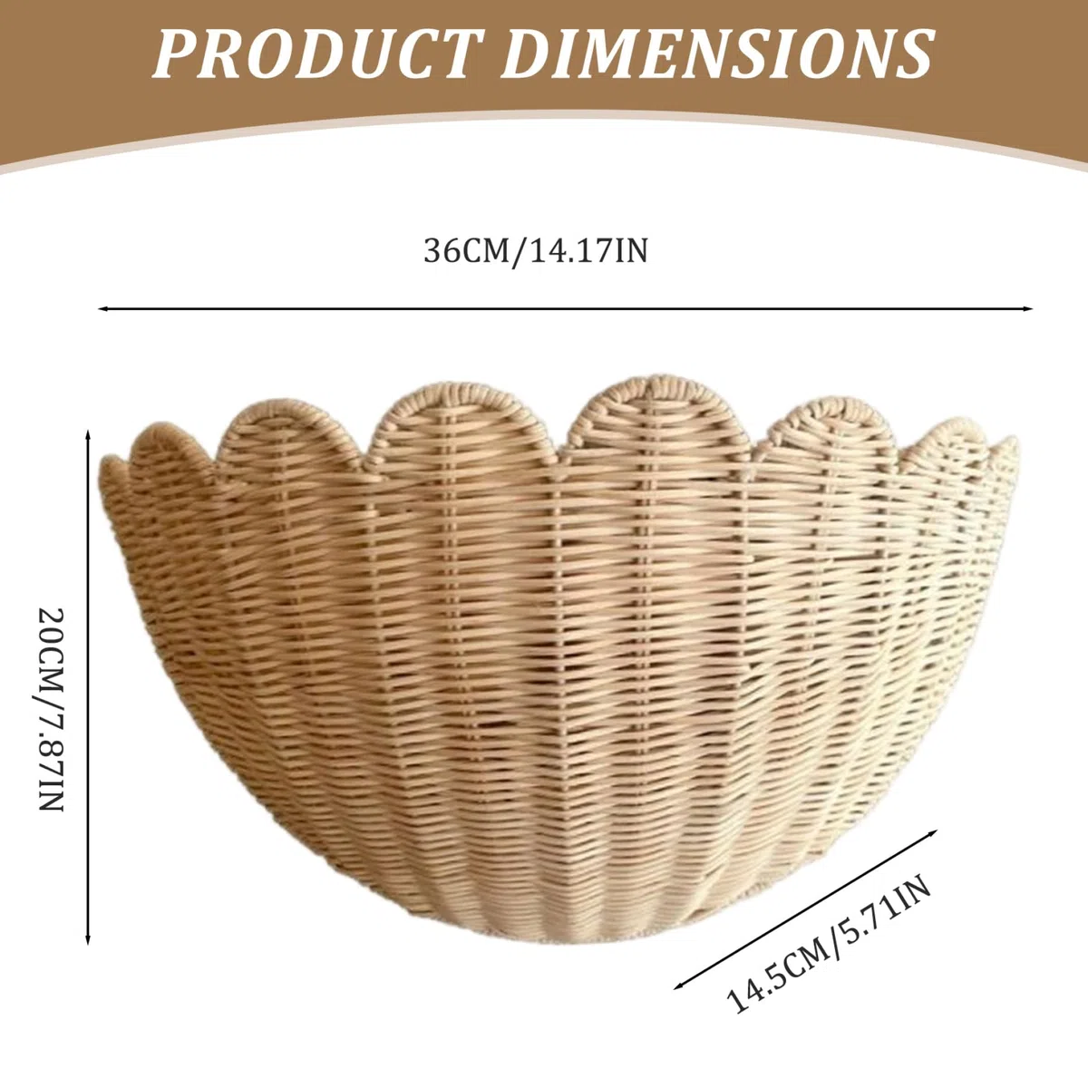 Cesta de colgantes de mimbre Cesta de almacenamiento de pared rústica rústica de 14x6x8 pulgadas para frutas, verduras, plantas, artículos de tocador, organizador decorativo para cocina y baño