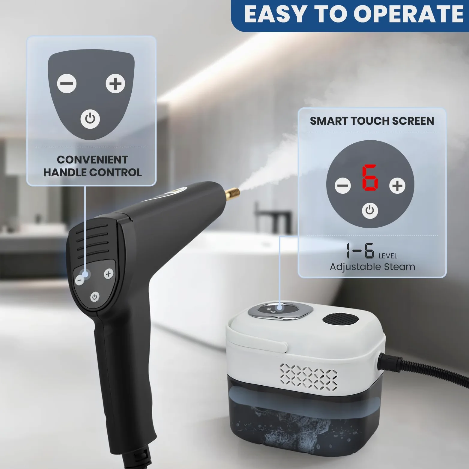 Limpiador de Vapor, 2500W Limpiador de Vapor Alta Presión de Mano con Depósito 1700ml, Tiempo Calentamiento 15 Segundos, 6 Niveles Vapor para Cocina, Baño, Sofá, Coche, Suelos