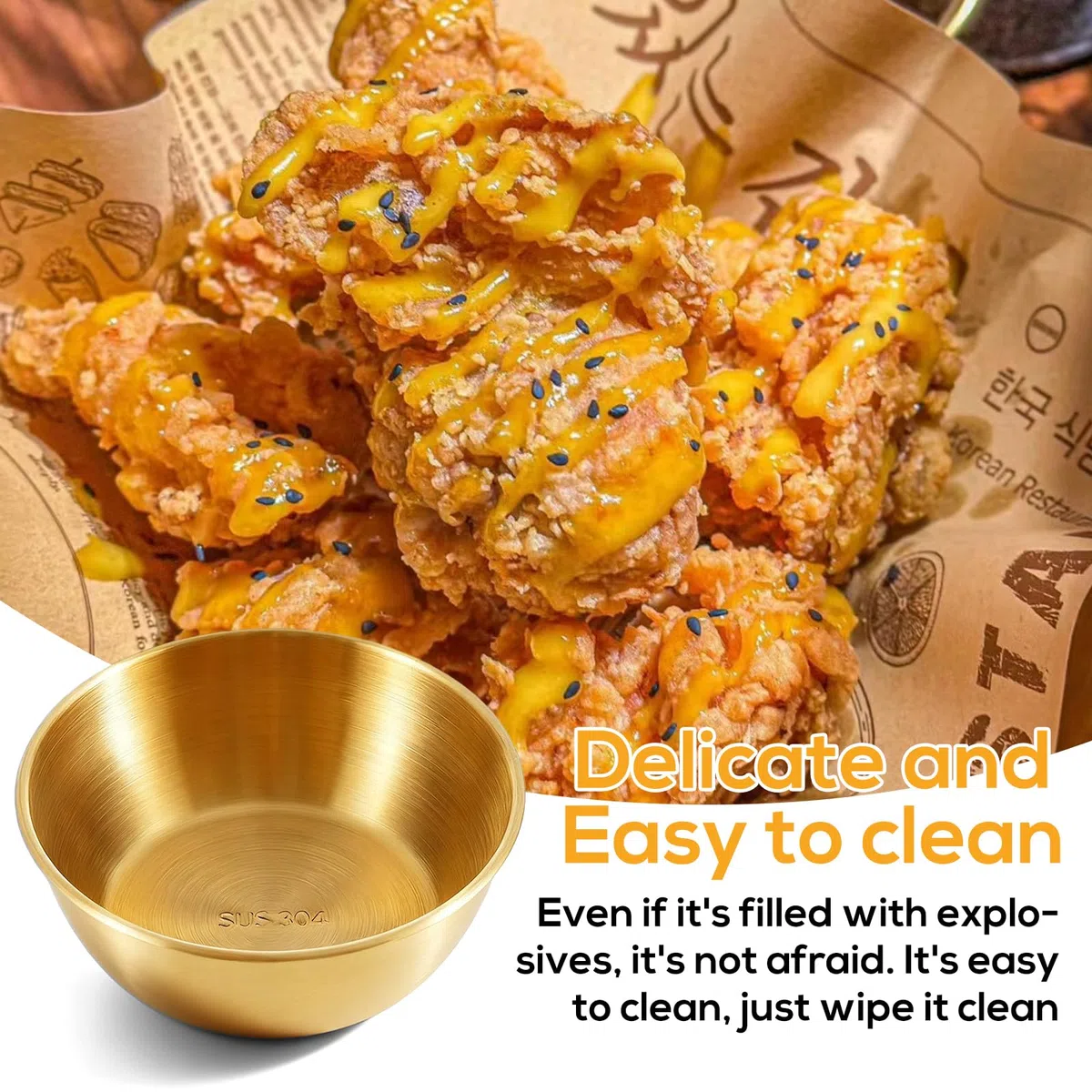SUNOYA Juego de 6 cuencos de acero inoxidable, diámetro de 17 cm, color dorado y acero inoxidable, capacidad para ensalada, cuenco redondo para servir ensalada, cuenco para servir aperitivos, cuencos