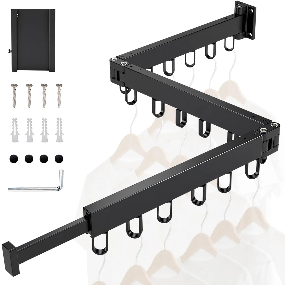 CarBole Tendedero de Ropa Montado en Pared,Retráctil Plegable de 3 Pliegues con 18 Ganchos,Ahorra Espacio,Aluminio Duradero para Balcón,Baño y Dormitorio