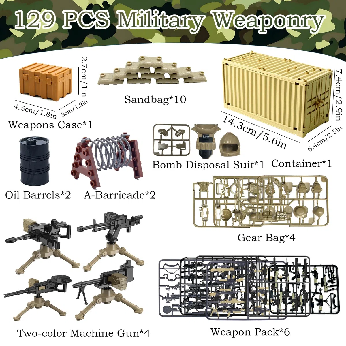 Juego de Armas Militares, 125 Piezas WW2 Armas Militares, WW2 Juguetes Militares, Armas Accesorios, Armas Figuras Modelo de Bloques, Regalos de Cumpleaños para Fans