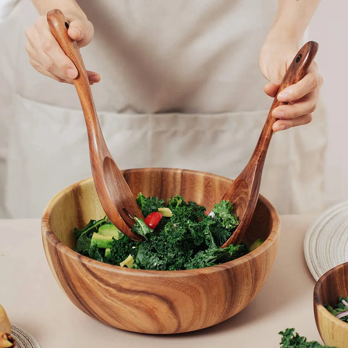 2 de madera para ensalada de madera de de 9,4 cm, se pueden utilizar para frutas, ensaladas