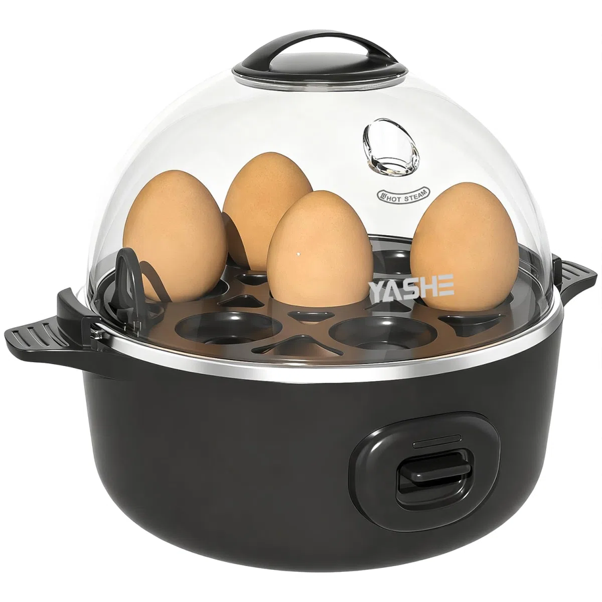 YASHE Cocedor de huevos, 7 huevos duros, para escalfar huevos, tortillas, bandeja y recipiente para huevos libres de BPA, señal acústica