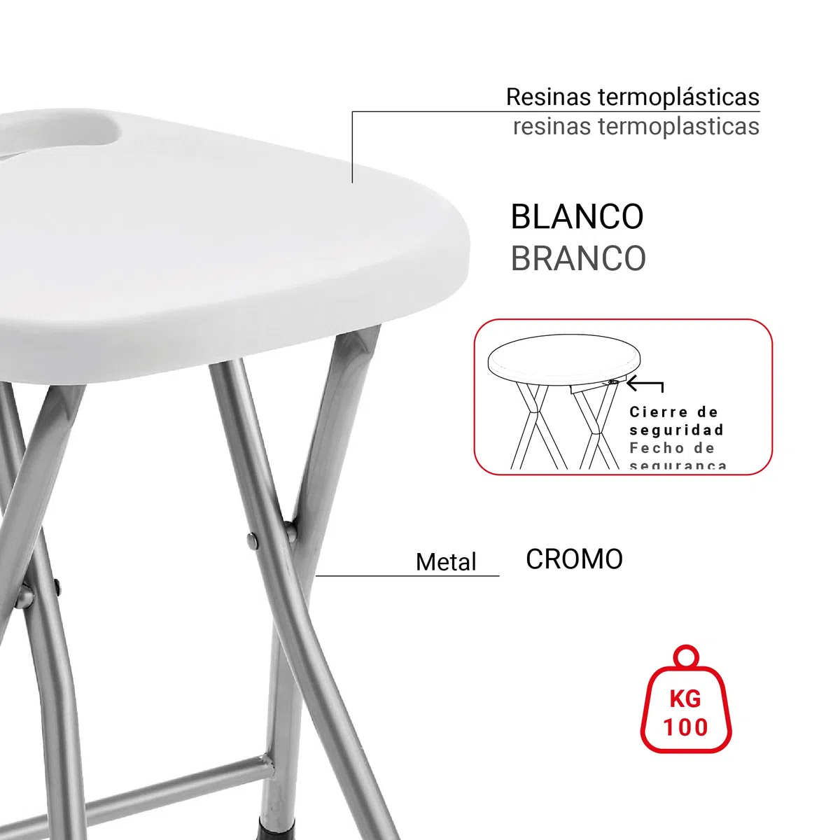 Gedy CO750200300 Taburete plegable, Blanco, 46,5x30x29,3 cm