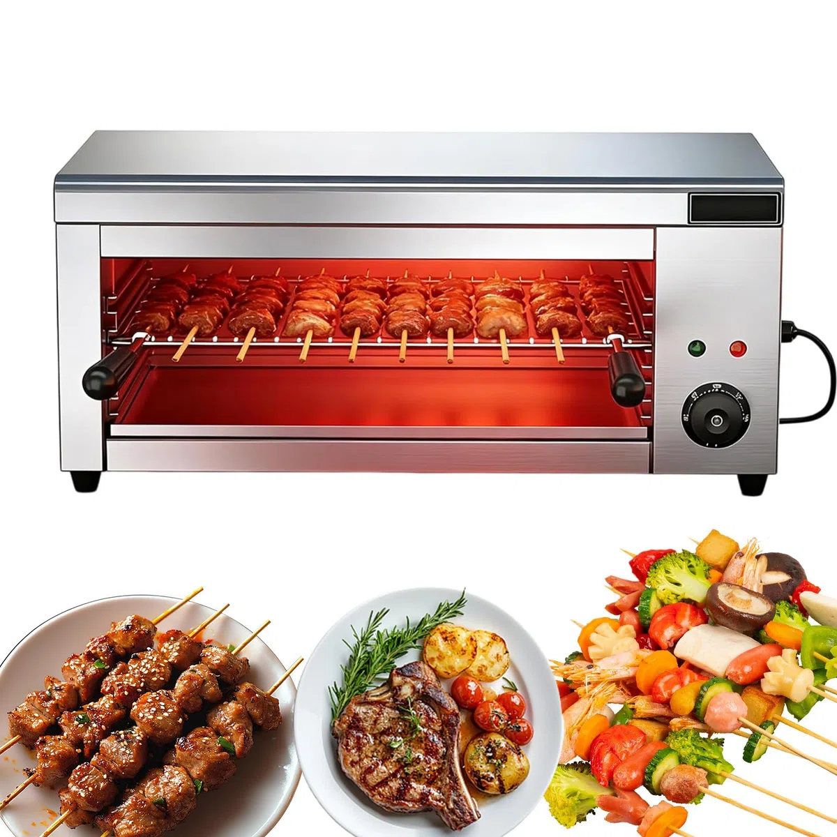 Grill Salamandra Comercial de Sobremesa, Rejilla Ajustable, Fundidor de Queso Eléctrico 2000W, Horno de Acero Inoxidable para Fundir Queso, Tostar Sándwiches, Asar Filetes - 50-300℃