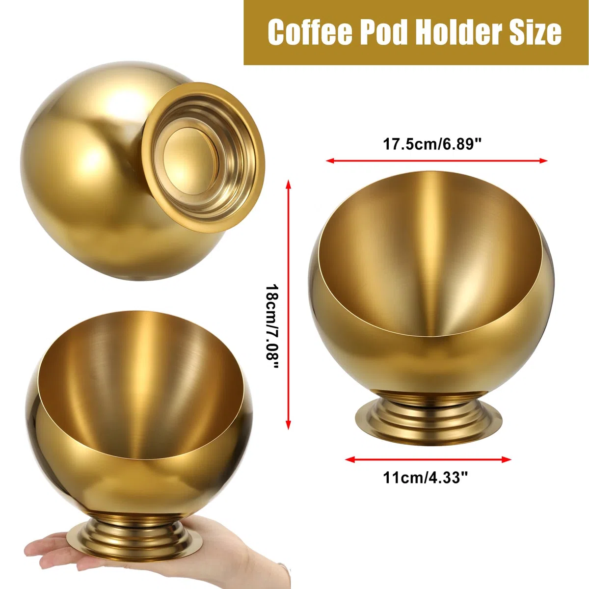 Soporte para cápsulas de café (metal dorado) - Cuenco de almacenamiento para bocadillos y caramelos, soporte de almacenamiento para granos de café (altura 18 cm)