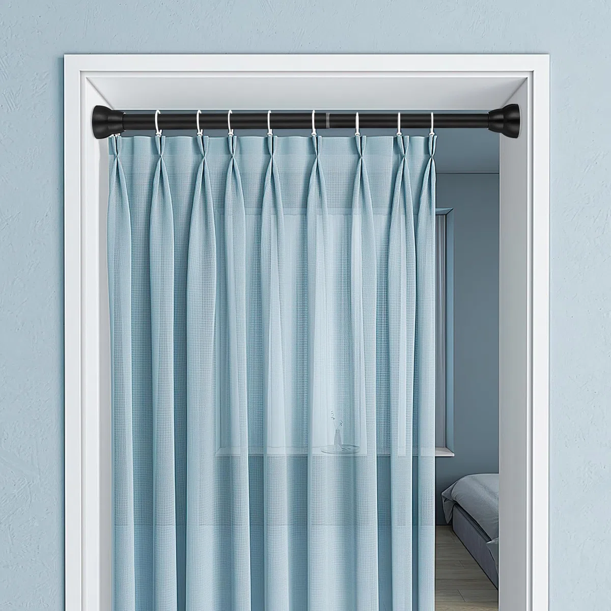minkissy Barra Telescópica para Cortina de Ducha Negra Ajustable 30-45 Cm, Barra de Cortina de Tensión sin Taladro para Baño y Tendedero Interior
