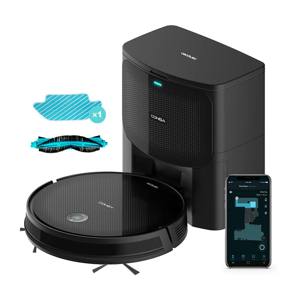 Cecotec Robot Aspirador con Base de Autovaciado Conga 2299 Ultra Home Genesis. Tecnología Giroscópica, 2100 Pa, App, Cepillo Multifunción, Alexa, Depósito Mixto, Capacidad 3 litros, para Suelo Duro