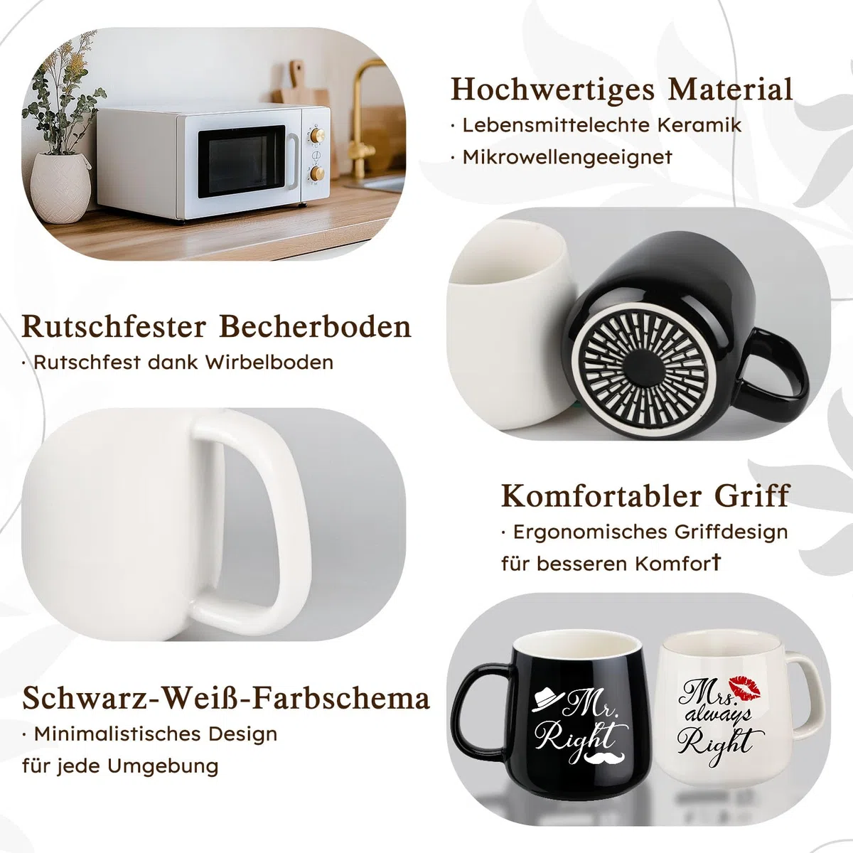 TUZELIYA Mr. Right & Mrs. Always Right Juego de tazas de pareja – Regalo de boda para novios, mujeres y hombres – tazas blancas y negras para parejas y regalos de aniversario para él ella