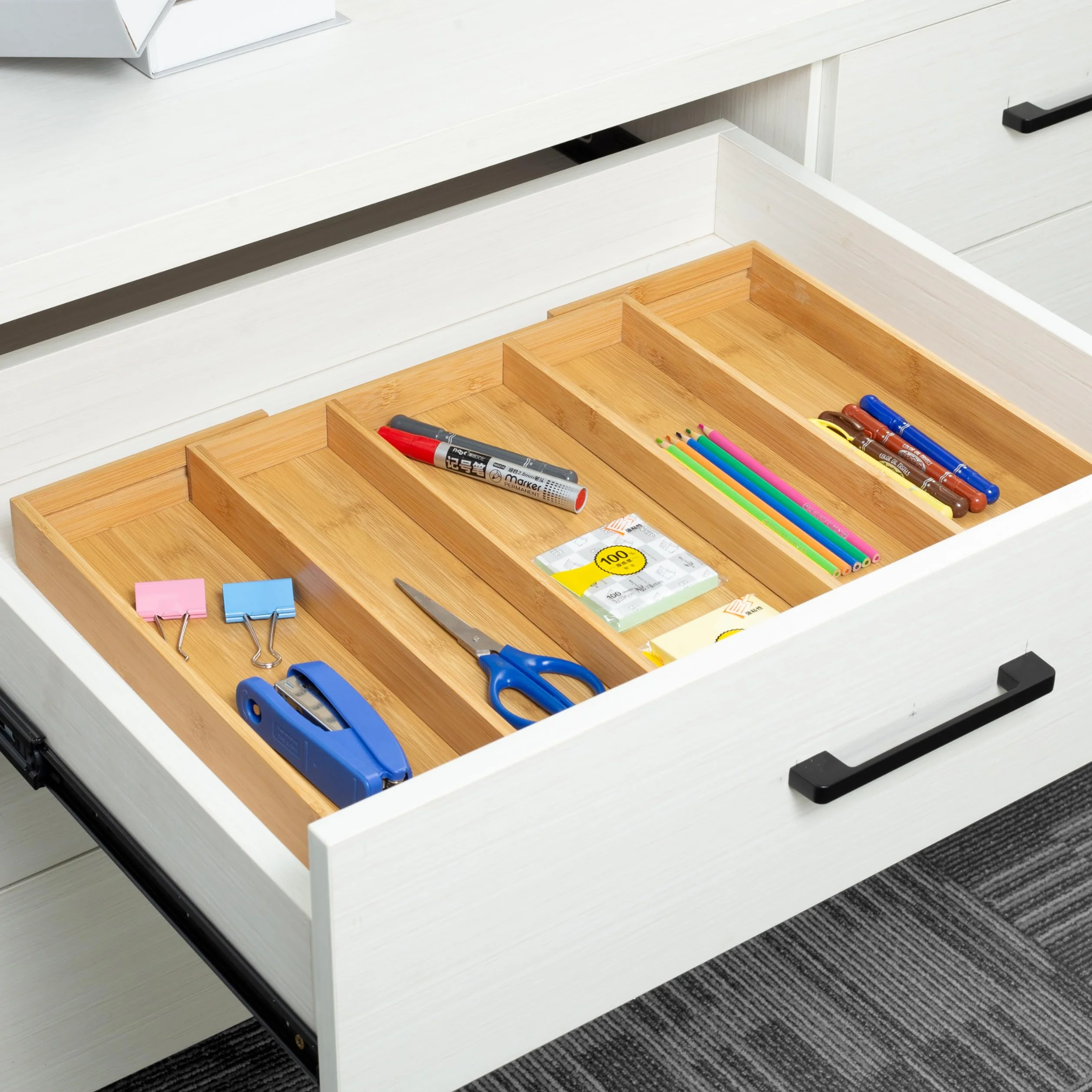 Utoplike Bandeja de Bambú para Cubiertos, Organizador Extensible para Cajón de Utensilios, Porta Cubiertos, Porta Herramientas para Cocina, Dormitorio, Sala de Estar