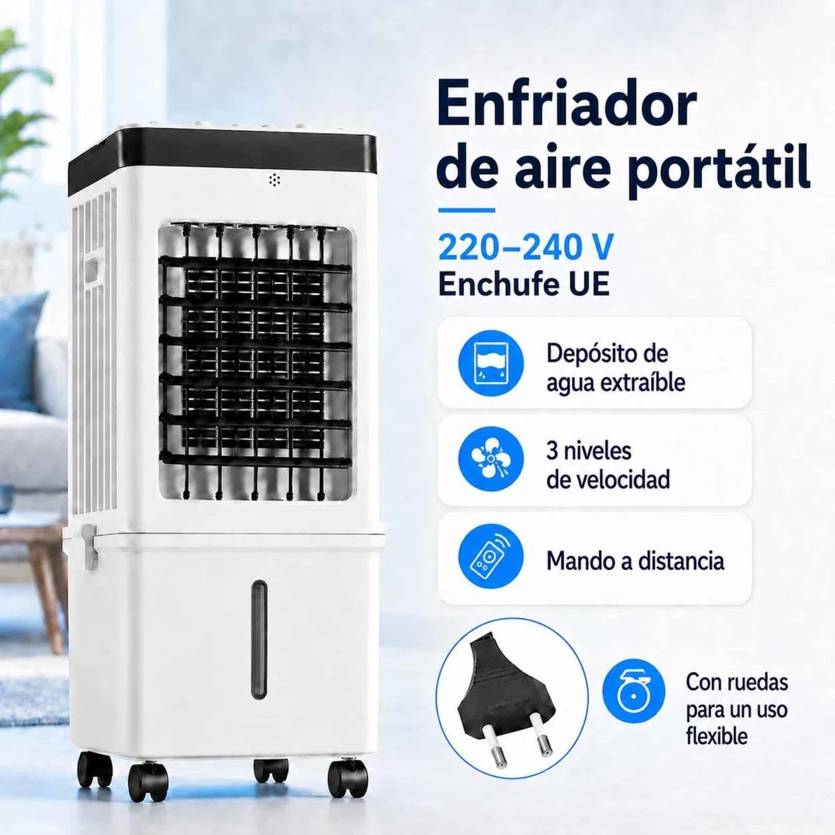 Aire Acondicionado PortáTil Sin Tubo Exterior Con HumidificacióN 36–45 DB DepóSito De Agua ExtraíBle De MáS De 10 L 3 Velocidades Con Temporizador De 2–8 H Para Los DíAs Calurosos