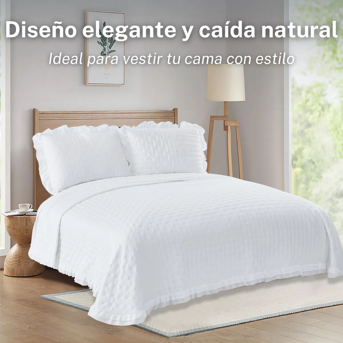 Colcha Boutí Cama 90 (180x260) Termosellada Ligera y Transpirable – Cubrecama Acolchado de Microfibra Suave y Transpirable para Verano y Entretiempo – 1 Funda Almohada (50x70) (Bari Blanco)