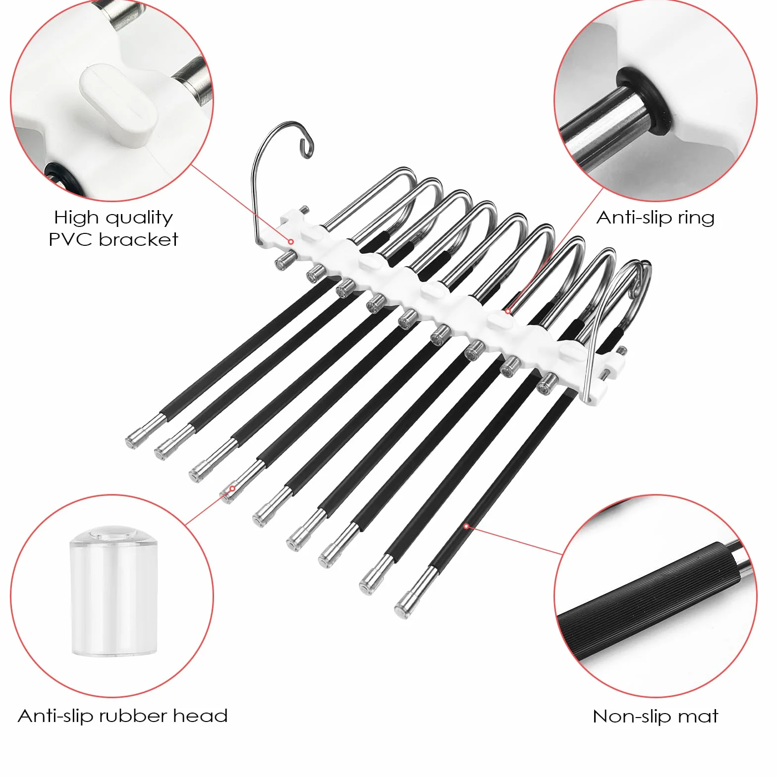 2 Piezas Perchas para Pantalones 9 en 1, Perchas Pantalones Ahorra Espacio, Plegables Acero Inoxidable Pantalon, Pantalonero Multiple Armario Porta Pantaloni, Multi - Functional Pants Rack
