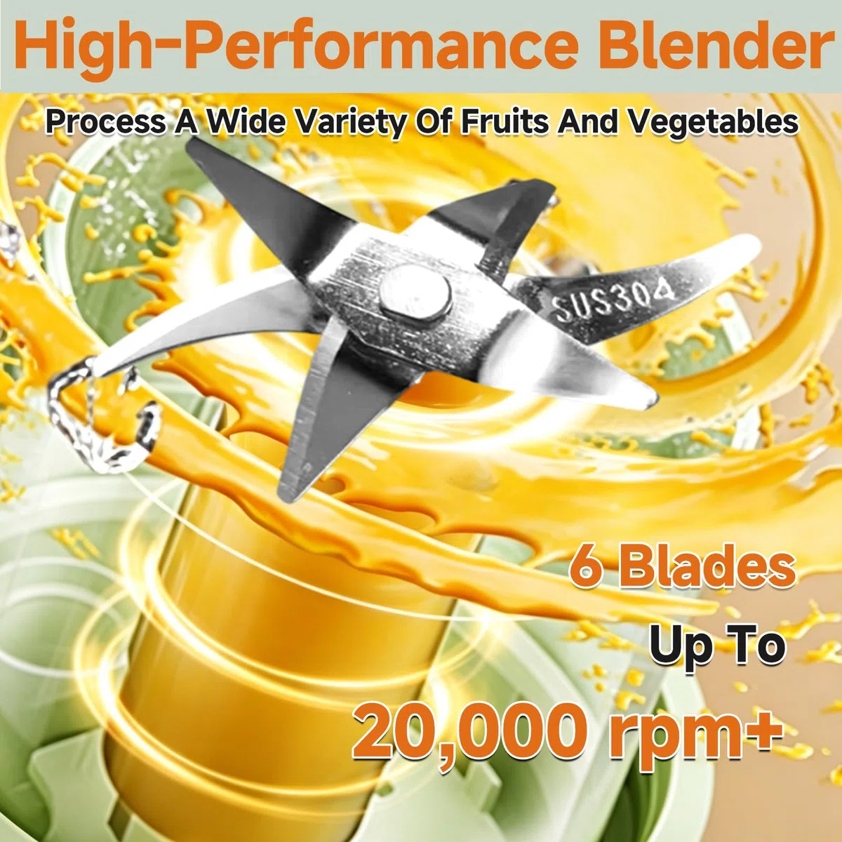 Batidora Portátil, 500ML Recargable Mini Licuadora con 4 Cuchillas de Acero Inoxidable, Vaso de Viaje con Tapa Antigoteo, Ideal para Smoothies, Batidos, Zumos, Picar Hielo y Frutas Congeladas