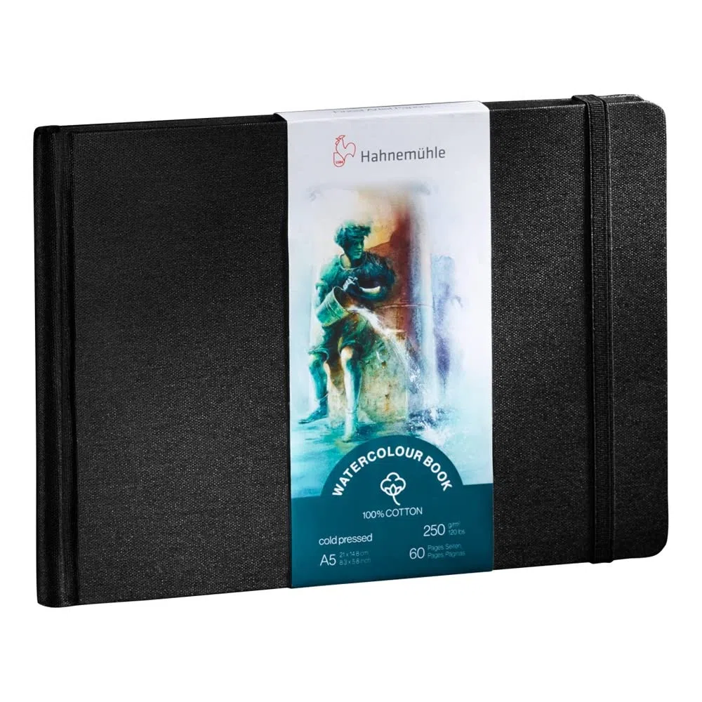 Hahnem?hle Watercolour Book 100% algod?n, 250 g/m?, mate, encolado, 30 hojas/60 p?ginas, libro para acuarelas (A5, formato paisaje)