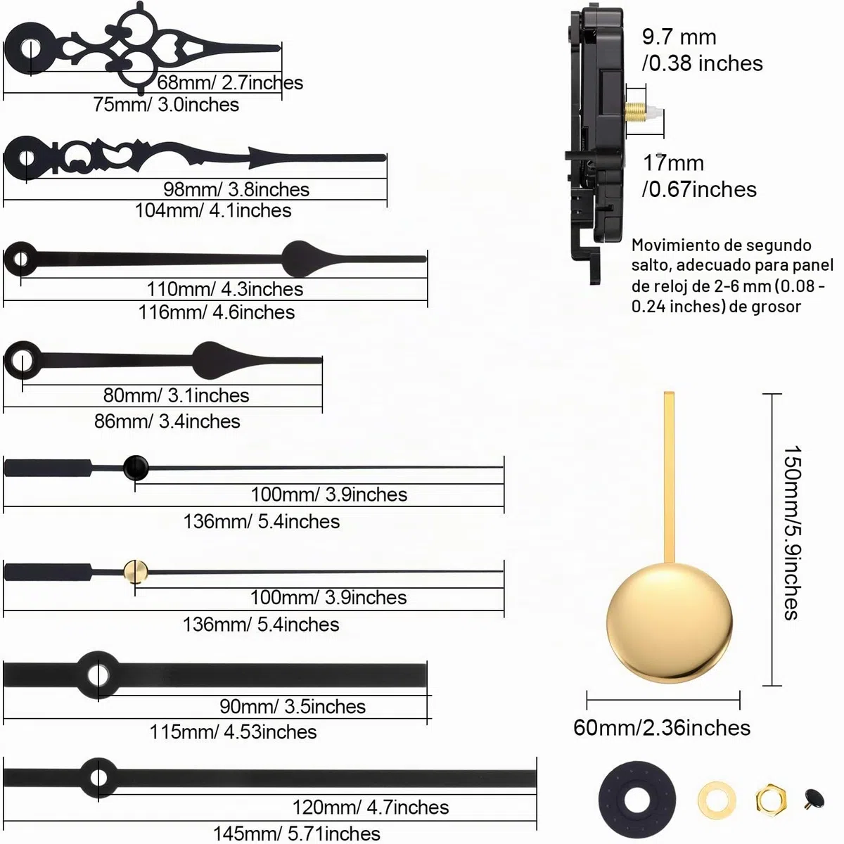 HICARER Péndulo de Cuarzo Trigger Clock Movement Chime Caja de música Completer Pendel Clock Kit con 3 Pares de Picas, fantasía, manecillas Rectas