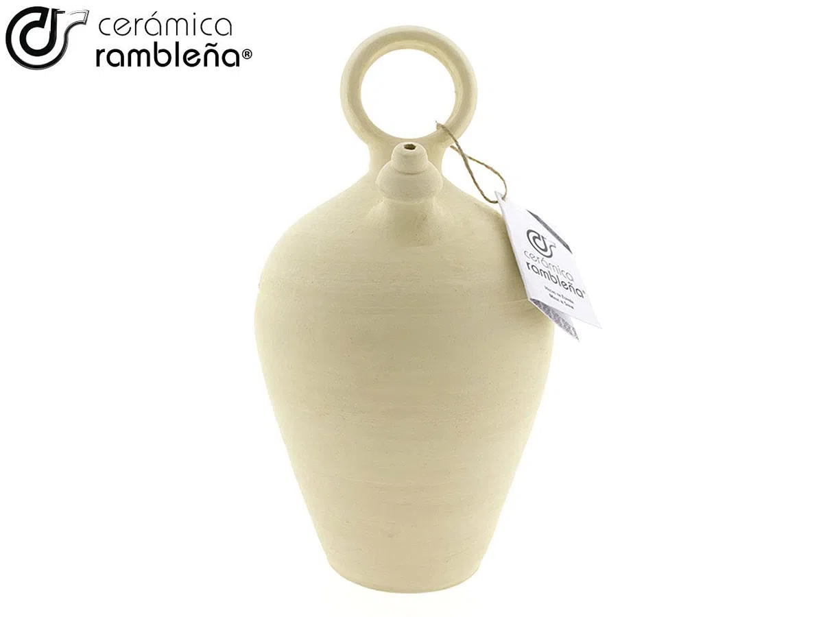 CERÁMICA RAMBLEÑA | Botijo de barro tradicional asa redonda base fina de La Rambla (Córdoba) | 100% Hecho a mano | 2.75 litros | ECO | Plato NO incluido