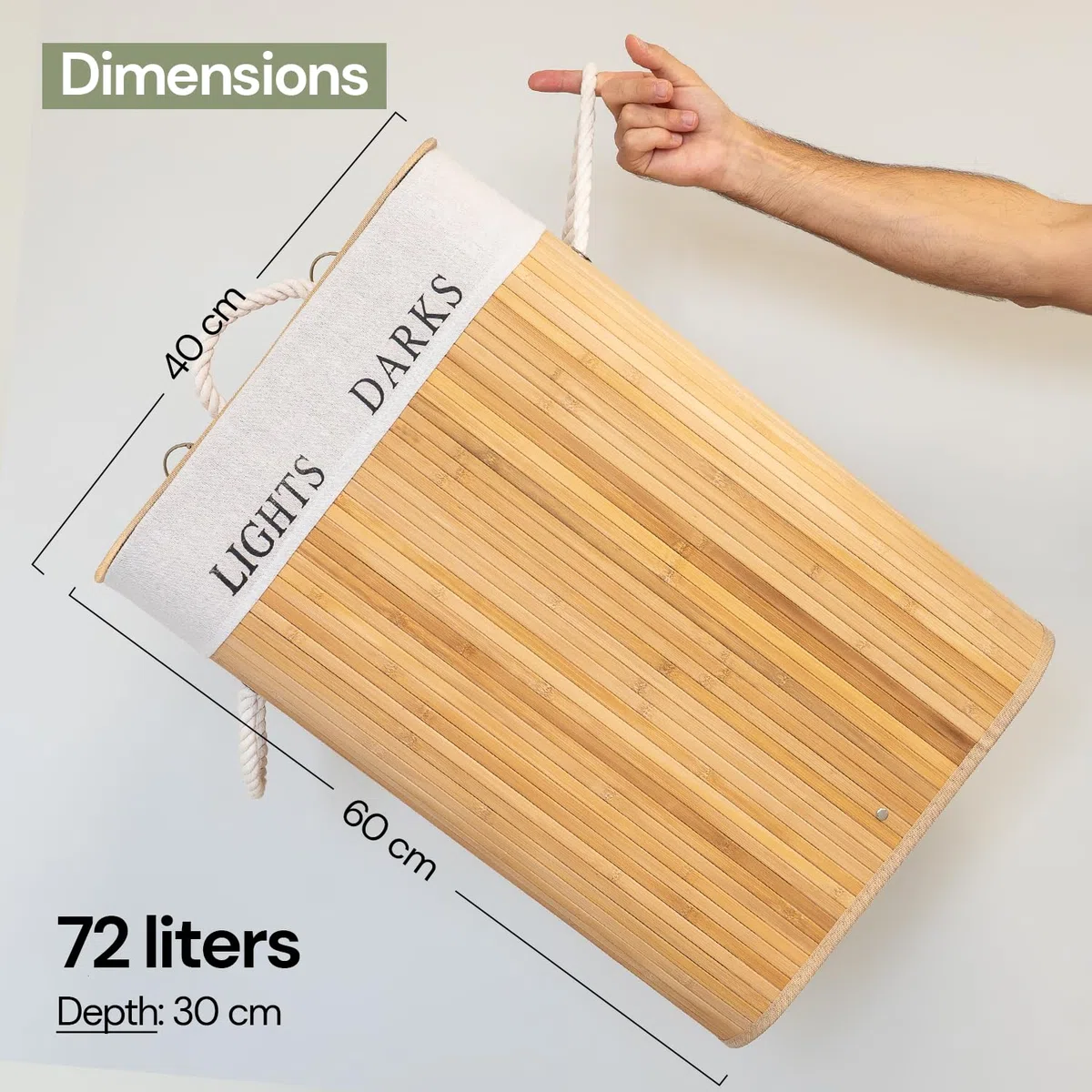 edihome, Cesto Ropa Sucia, 2 Compartimentos, Cesta con Tapa, 72 Litros, Cubo, Laundry Basket, Plegable, Bolsa Lavable Extraíble, Asas, de Bambu, para Colada (Natural)