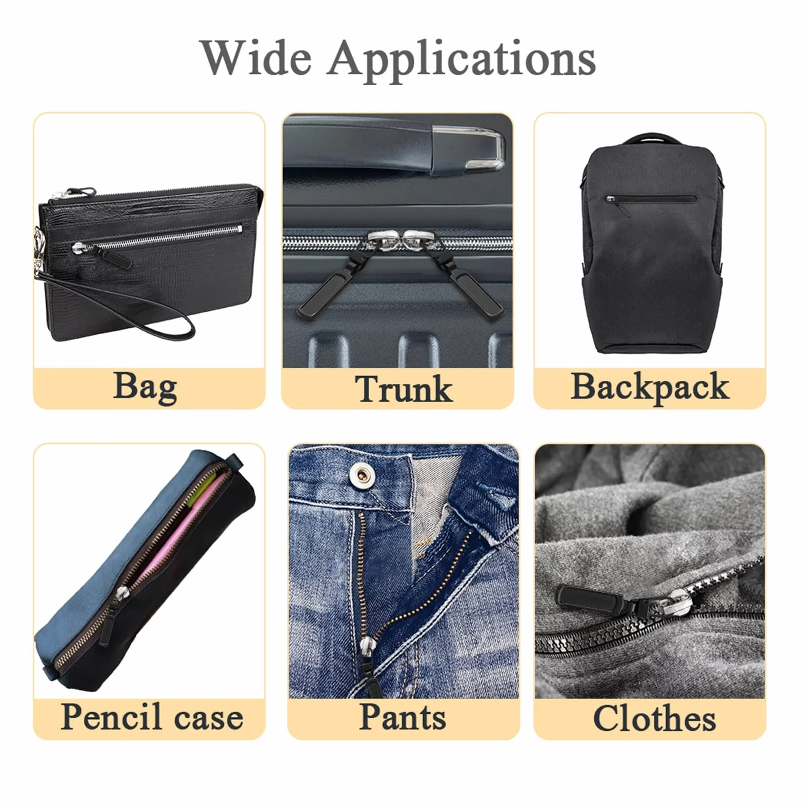 Tiradores de cremallera, Kit de reparación de cabezales de cremallera de repuesto for tiradores de cremallera desmontables, for maletas, equipaje, mochilas, bolsos, abrigos(Black,8 Pcs)