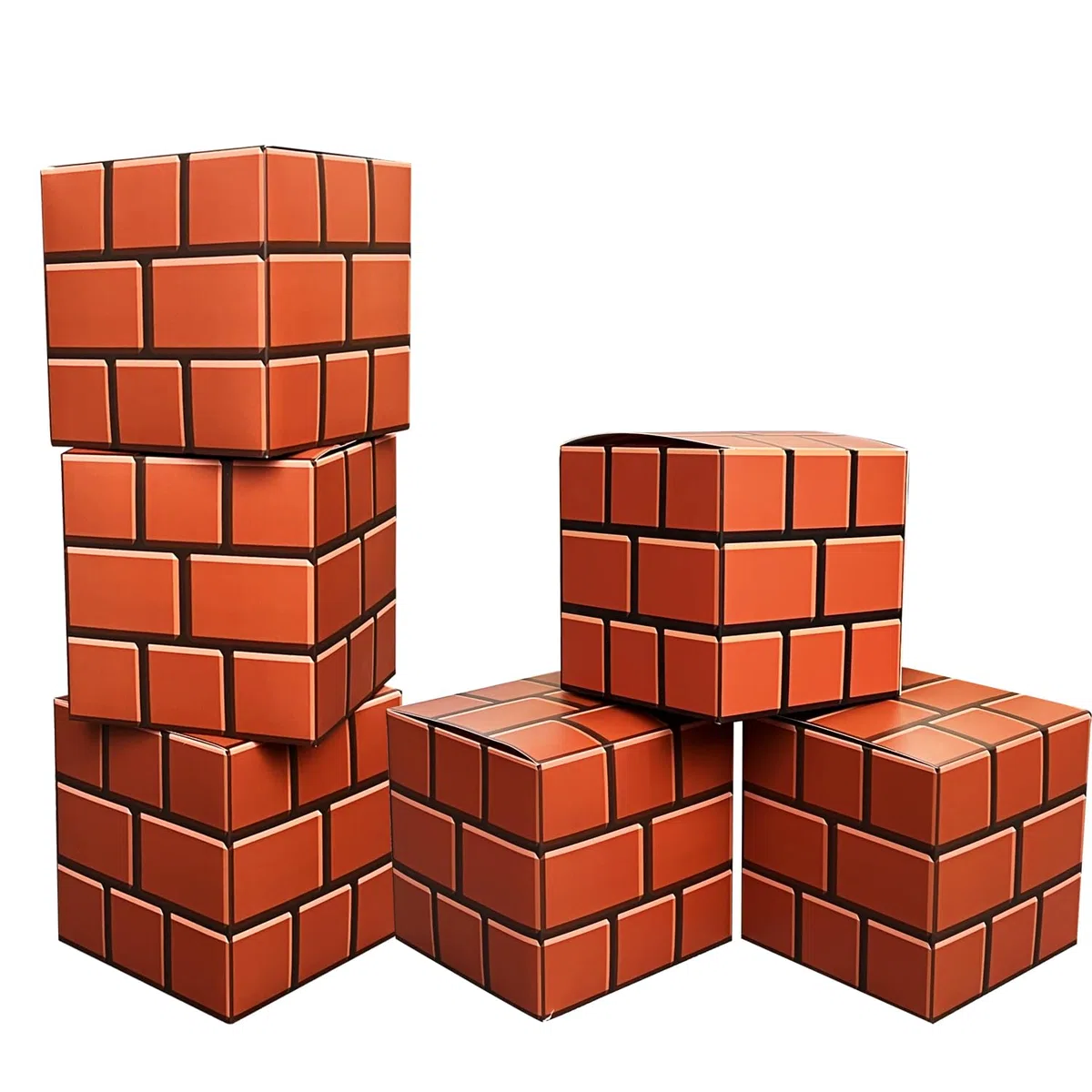 6 cajas de fiesta de ladrillo para decoración de cumpleaños de juegos, centros de mesa de videojuegos de 7.5 pulgadas para niños, decoración de fiesta de cumpleaños