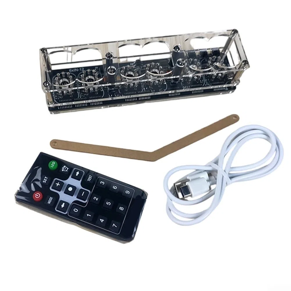 IN-12 Nixie Watch Carcasa de repuesto para tubos de 4 dígitos, versión premium con retroiluminación LED de 7 colores y mando a distancia, CC 5 V a través de USB-C, no requiere soldadura (With vacuum