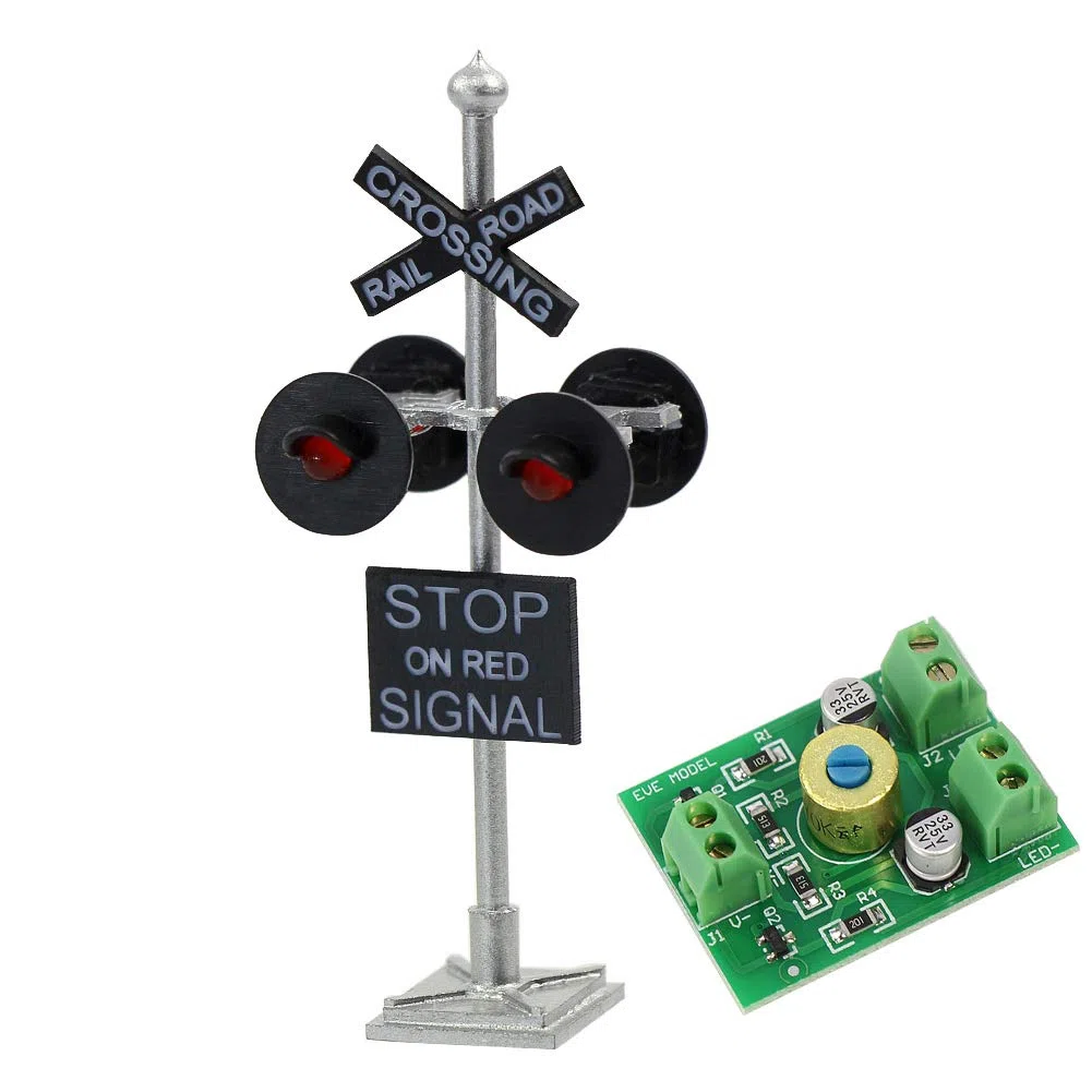 JTD876RP 1 juego de señal de cruce de trene/pista de ferrocarril de escala HO 4 cabezales LED + placa de circuito intermitente de señal de tren, luces de señal, decoración y fiesta