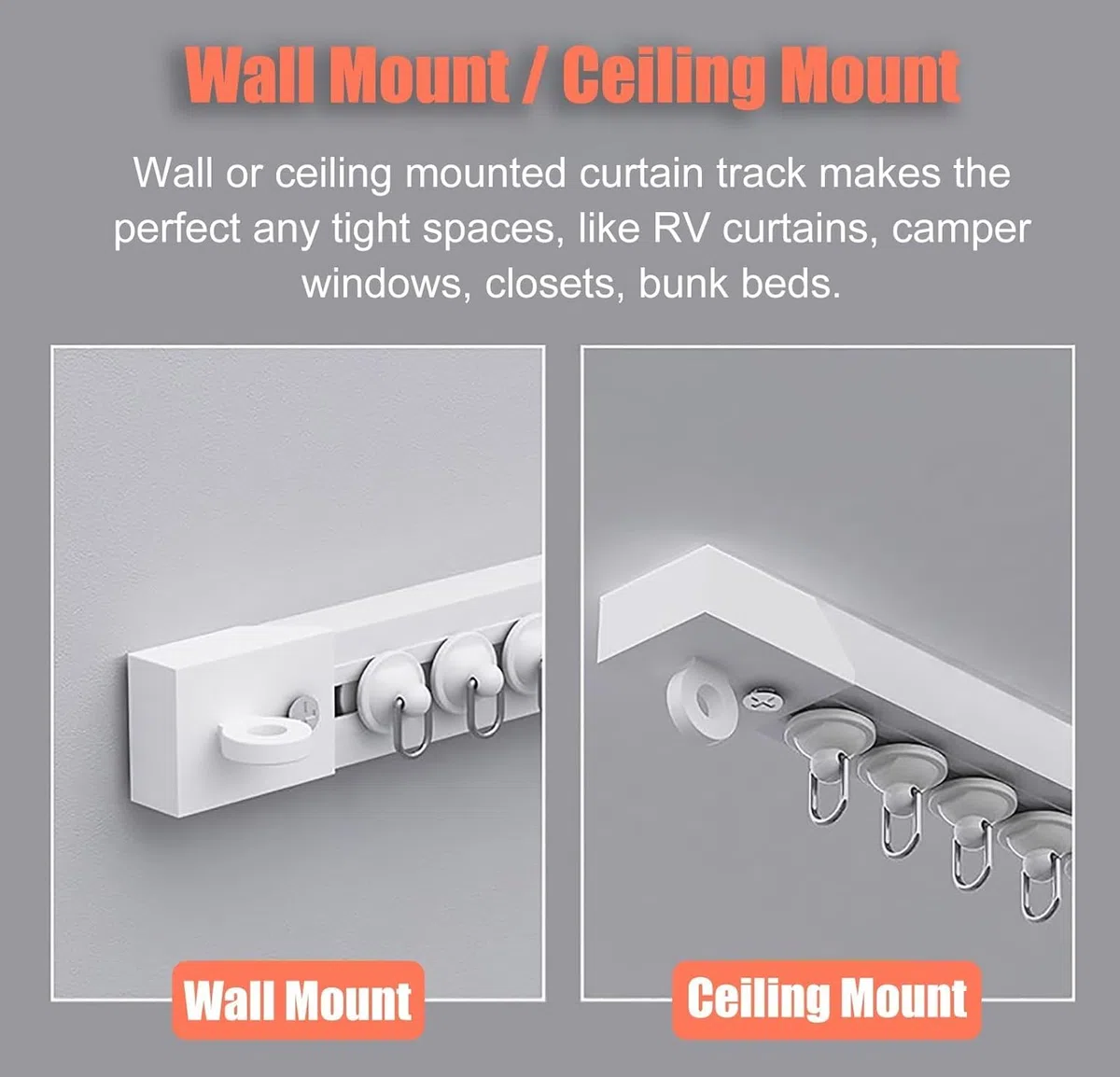 Riel de cortina autoadhesivo sin taladrar para techo o pared (12 x 16 pulgadas/16 pies) – Barra de cortina de techo flexible, barra de cortina adhesiva para ventanas, rieles de cortina fáciles