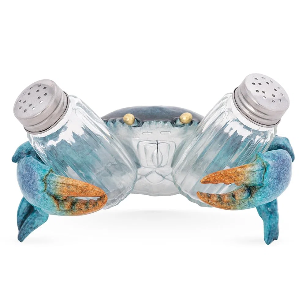 Juego de salero y pimentero en forma de cangrejo, figura decorativa azul para cocina, mesa de comedor, accesorios náuticos y decoración costera