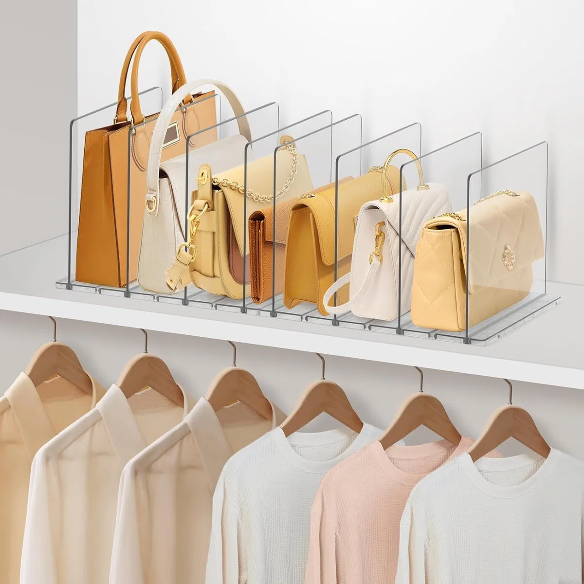 DoubleCare 8 Piezas Acrílico Transparentes Organizador, Organizador Bolsos Extraíble, Separadores de Estantes，Perfecto para Monederos, Cocinas, Librerías, Armarios y Mamparas de Armario