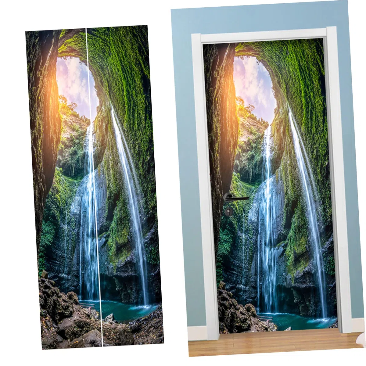 Homoyoyo 2piezas Póster De Pvc Simulación De Puerta Paisaje De Cascada De Vinilo Decorativo Para Sala y Dormitorio Fácil Aplicación y Limpieza y Resistente