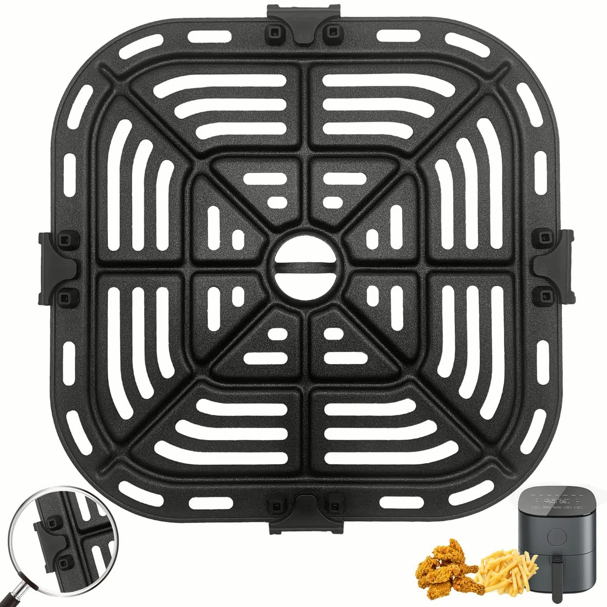 Bandeja para Freidora de Aire COSORI 4,7L CAF-L501, Rejilla de Repuesto Antiadherente 21x21 cm, Placa de Asado con Parachoques de Goma, Accesorios para Air Fryer, Apta para Lavavajillas