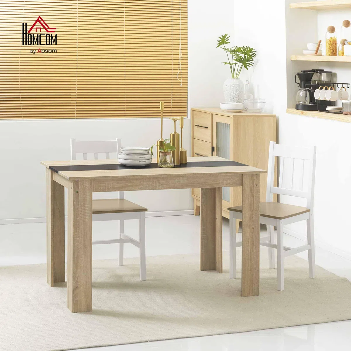 HOMCOM Mesa de Comedor para 4-6 Personas 120x69x75 cm Roble y Negro | Mesa de Cocina Rectangular, Estilo Moderno, para Salón