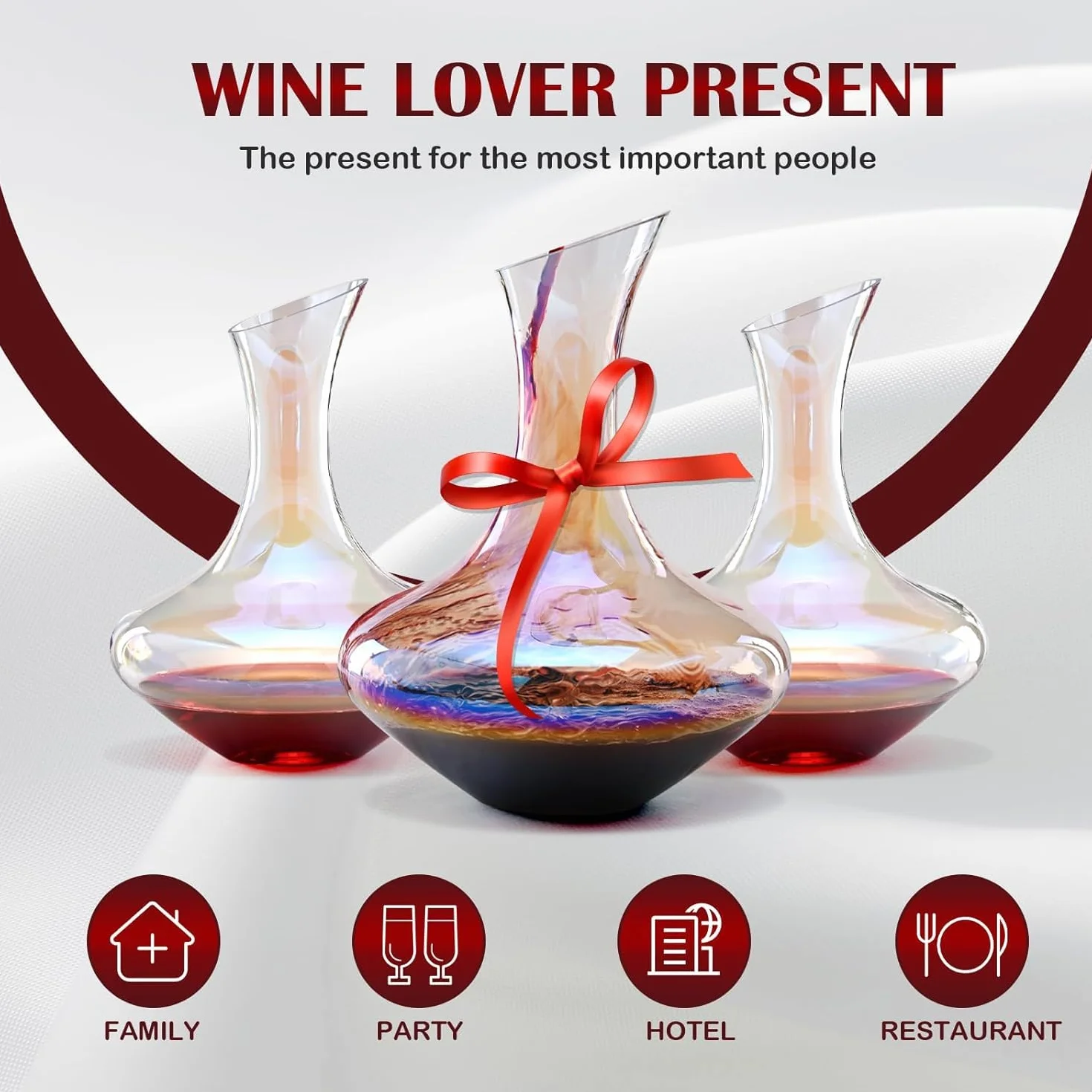 esmen Decantador de Vino Iridiscente de 1200 ml, Decantador de Jarra de Vino soplado a Mano, Accesorio de aireador de Vino de Cristal para Amantes del Vino Jarra para Vino