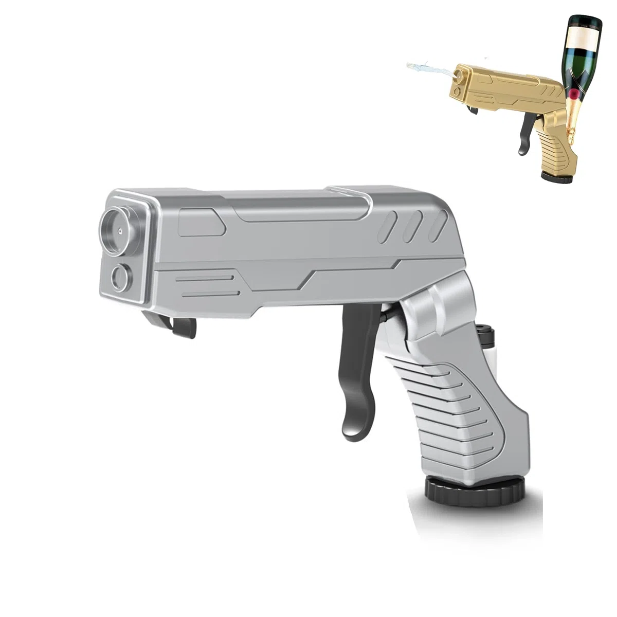 Pistola rociadora de metal para champán y cerveza con abridor de botellas: pistola rociadora versátil para vino, cerveza y champán en fiestas, junto a la piscina, playa, bares y bodas.