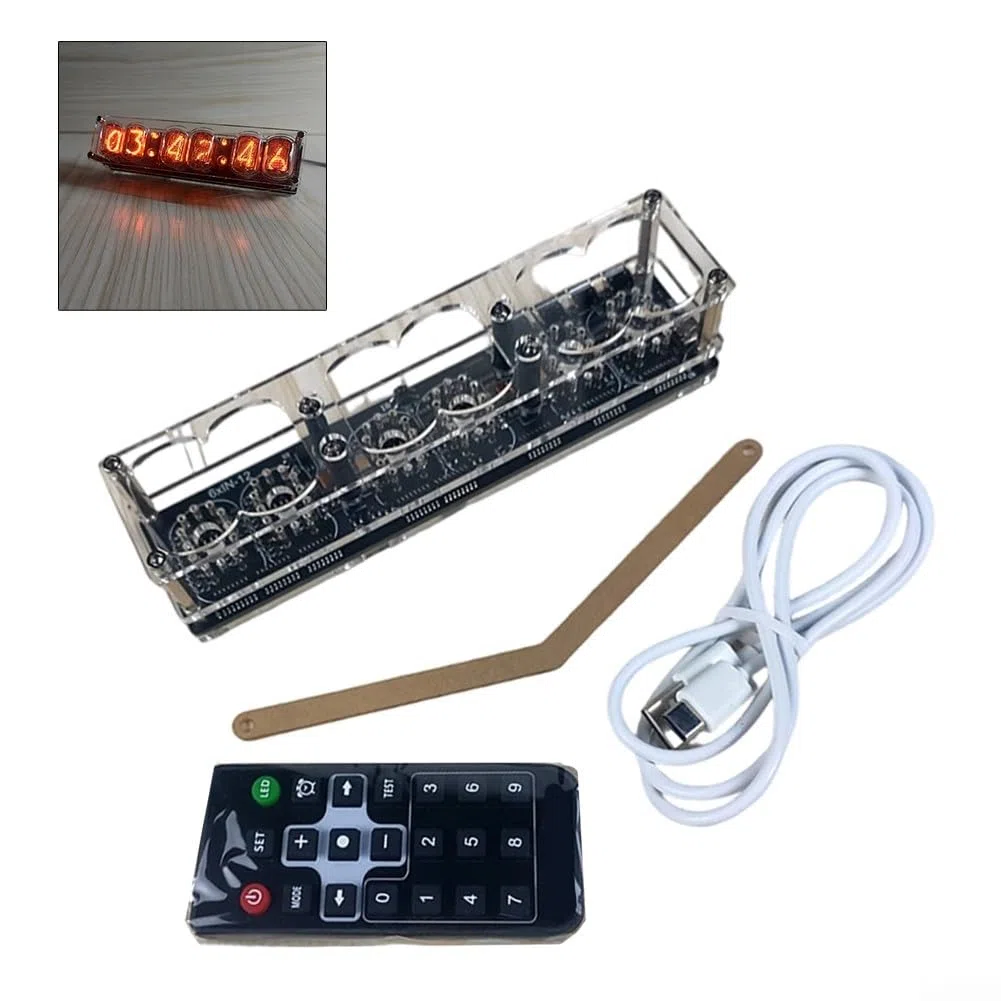 IN-12 Nixie Watch Carcasa de repuesto para tubos de 4 dígitos, versión premium con retroiluminación LED de 7 colores y mando a distancia, CC 5 V a través de USB-C, no requiere soldadura (With vacuum
