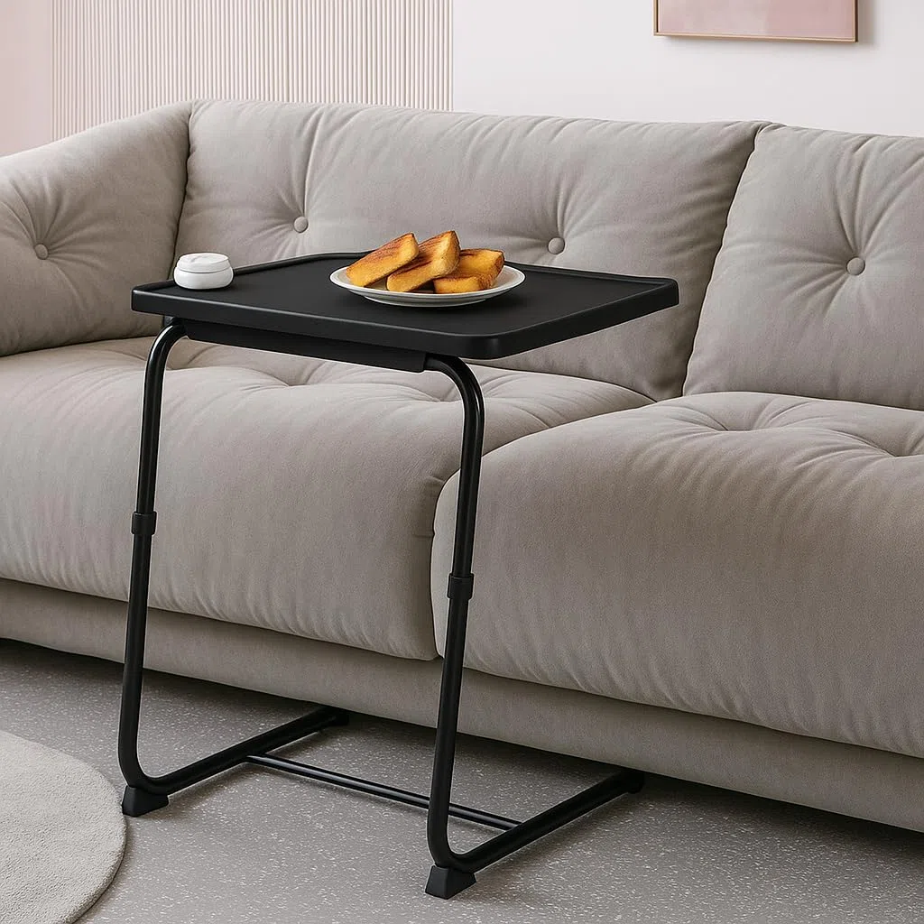 T-LOVENDO.ES Mesa Plegable Auxiliar pequeña portátil con Altura Ajustable Comedor. Ideal Escritorio Ordenador Sofa Cama o Cocina. con Posavasos. 3 ángulos, 6 Alturas.