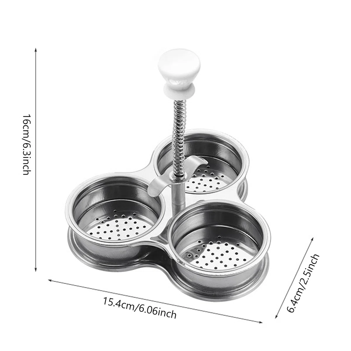 Poacher de huevo de acero inoxidable cocina de huevo escalfado con 3 tazas para herramienta de cocción para el desayuno, cazador furtivo de acero inoxidable