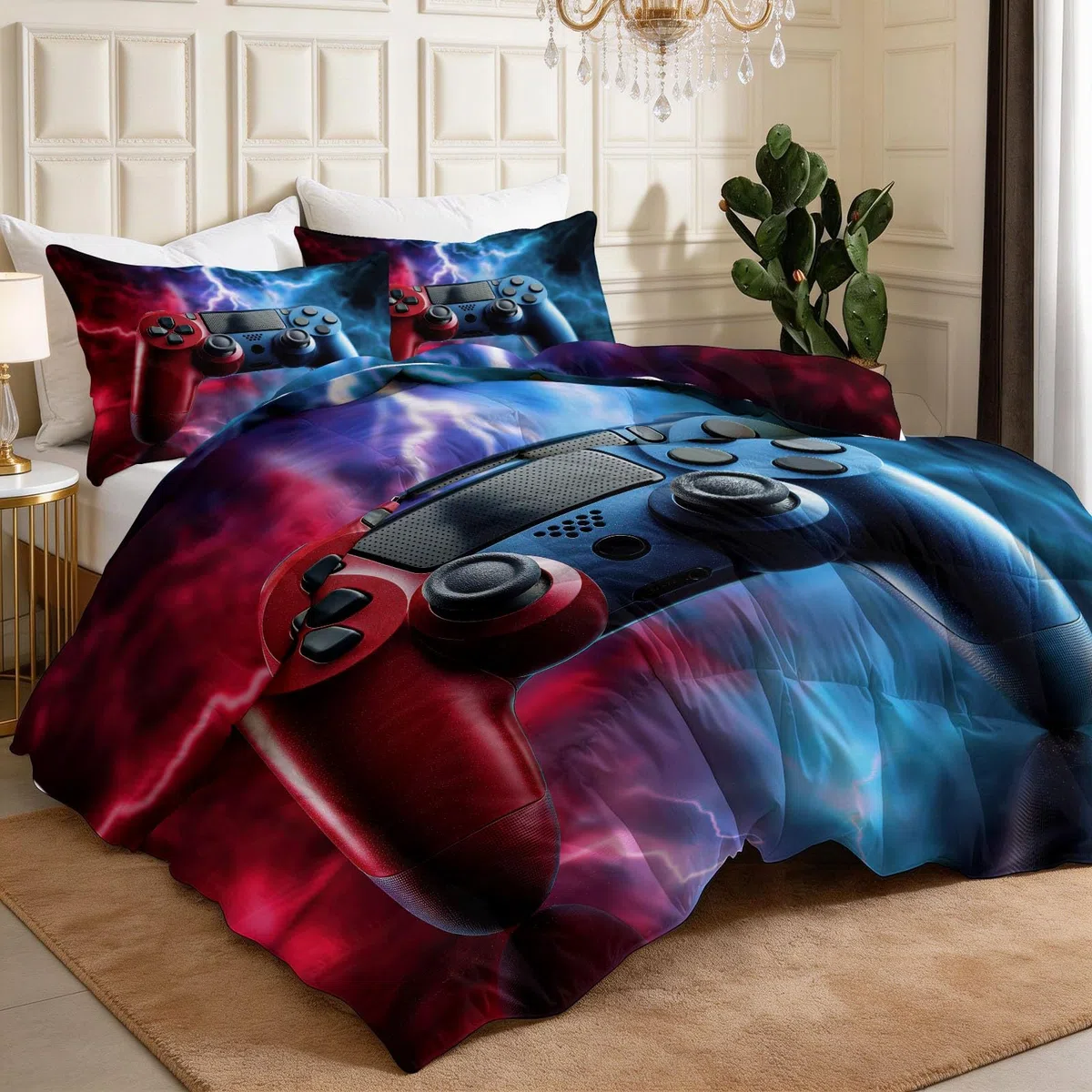 Surreal - Colcha para todo el año, lavable para 4 estaciones, sin funda con controlador de juegos Flash, colcha reversible de microfibra, colcha suave y transpirable, 240 x 220 cm, multicolor
