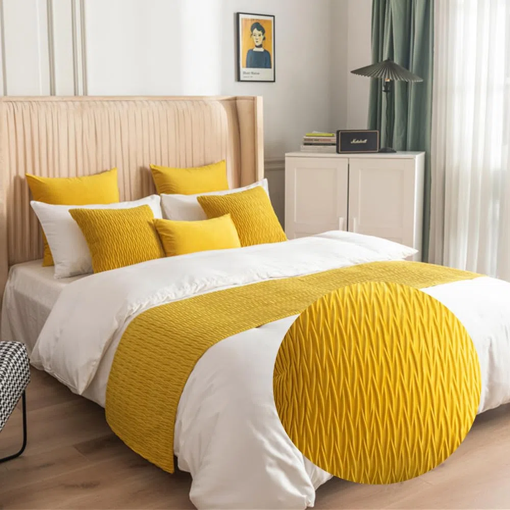 Morbuy Reversible Hotel Corredor de Cama Camino de Cama Bufanda Colcha Funda de Almohada Ropa de Cama Protector Bedroom Cola de Cama Toalla (45x180cm(Corredores de Cama Jacquard),Mostaza Amarilla)