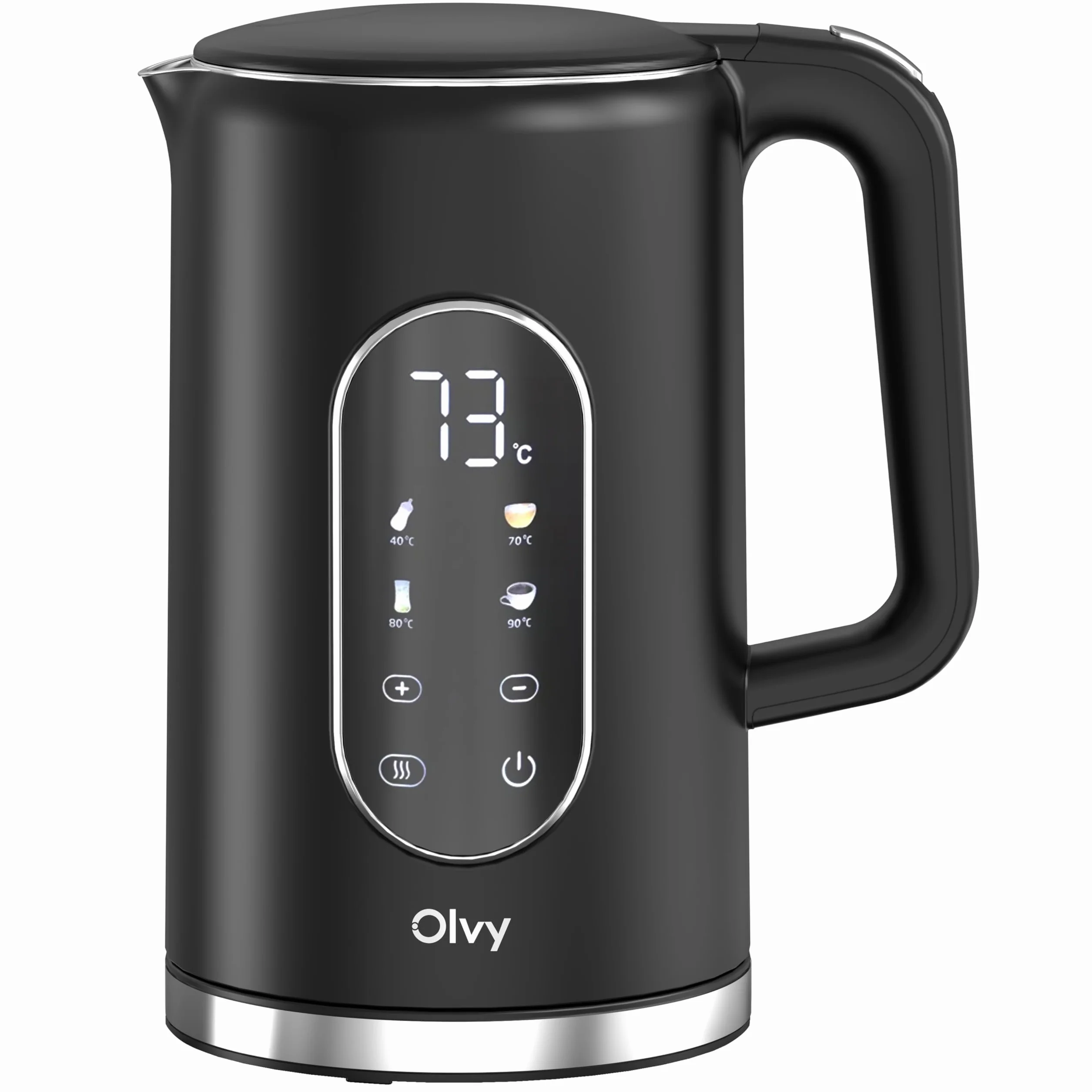 Olvy Hervidor eléctrico 1,7 L de acero inoxidable - Hervidor de agua eléctrico 2200 W con control de temperatura, función mantener caliente, calienta agua eléctrico y filtro antical (negro)